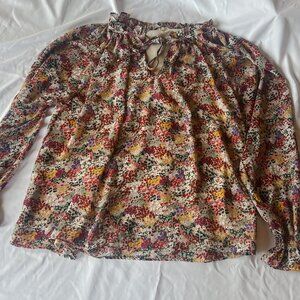 Entro Floral Print Ruffle Tie Collar Women's Size Large Blouse
